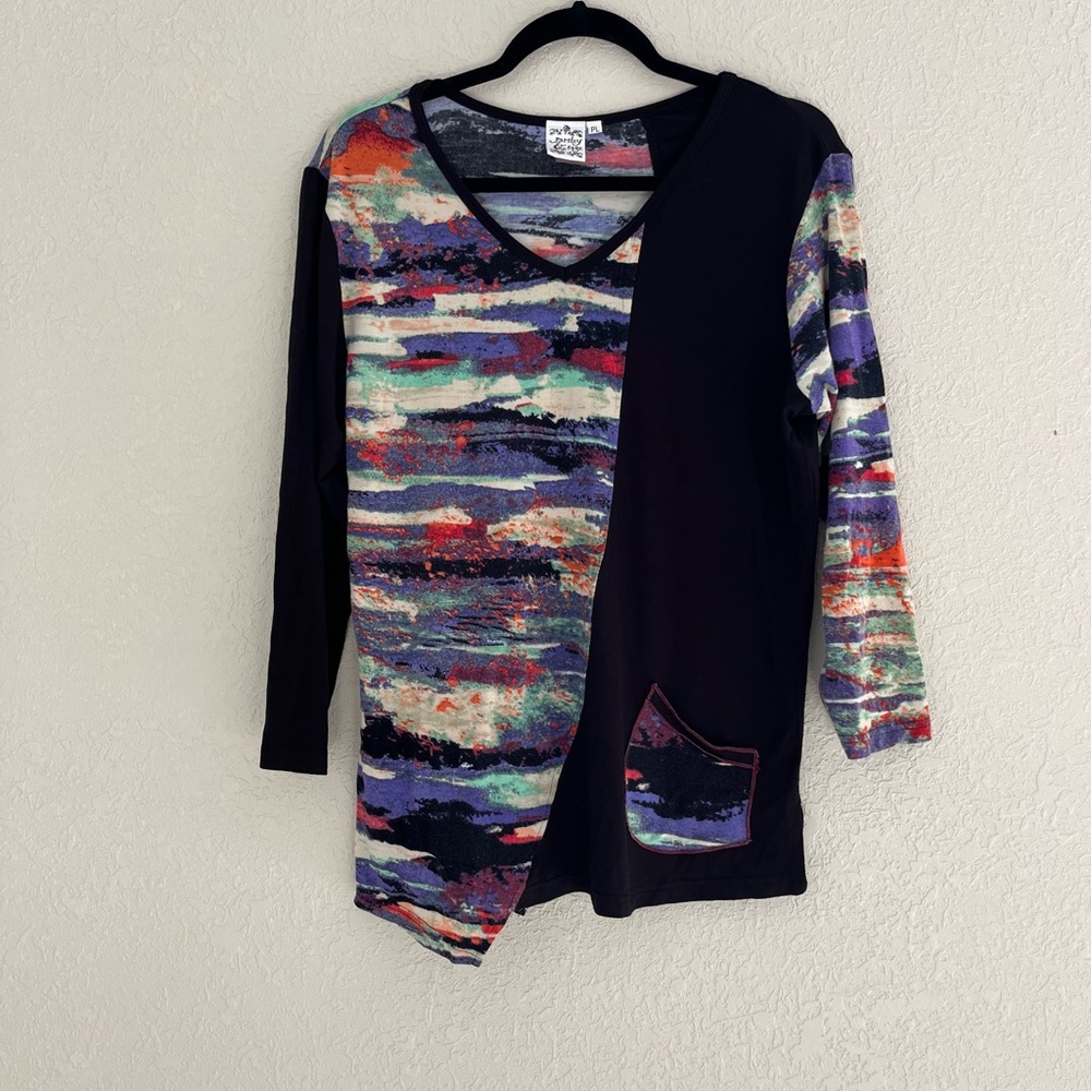 Parsley & Sage Artsy Tunic Top Asymmetric Pocket Petite Women’s Sz Large